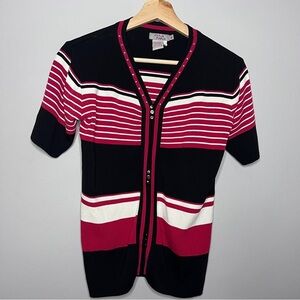 Paris Paris Red White Black Knit Top Size Medium EUC